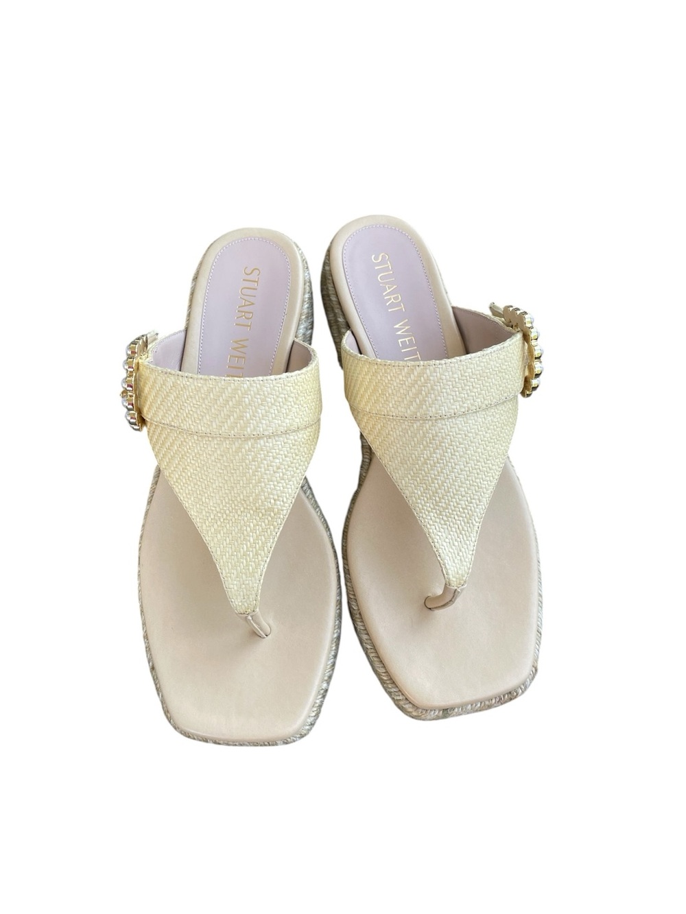 Stuart Weitzman Pearl Buckle Espadrille, Wheat, Size 9, NWT